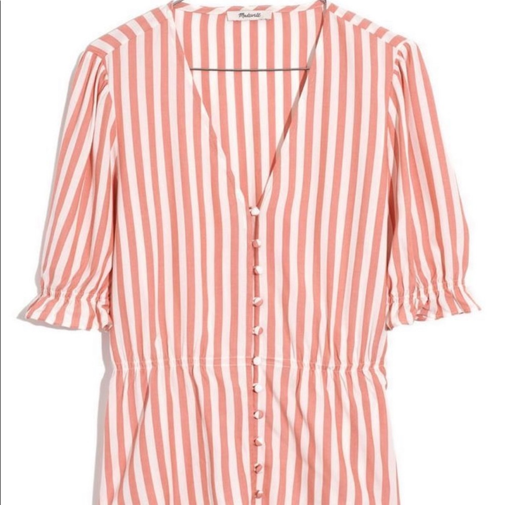 Madewell Stripe V-Neck Peplum Popover Top  - SIZE M